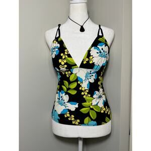 Hula Honey Floral Bikini Top - Black and Blue
